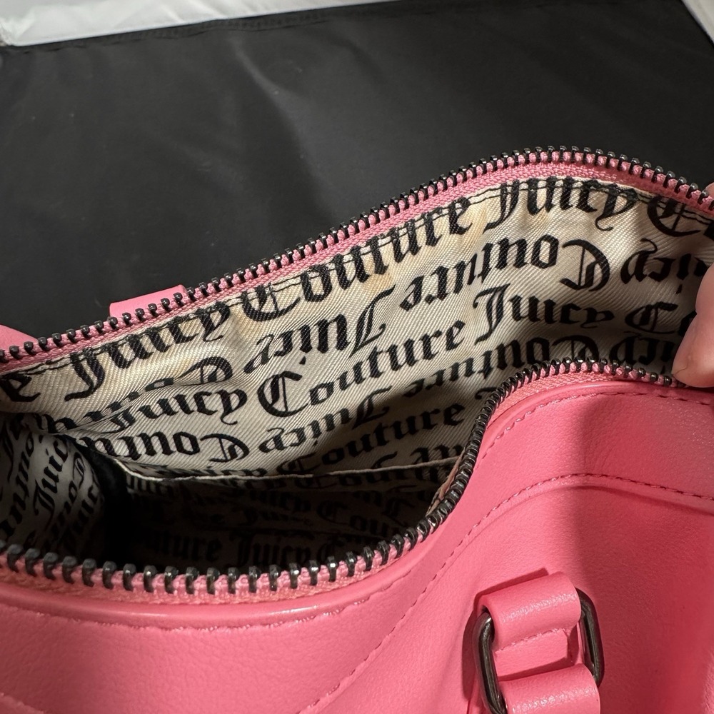 Juicy Couture Pink Embossed Heart Satchel Crossbody Bag Handbag Embellished Y2K - Picture 11 of 12